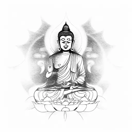 Meditating Buddha With A Halo Of Lotus Flowers