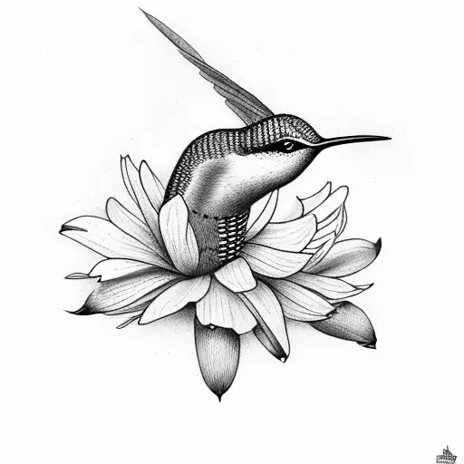 Humming Bird Sitting On Three Different Flowers