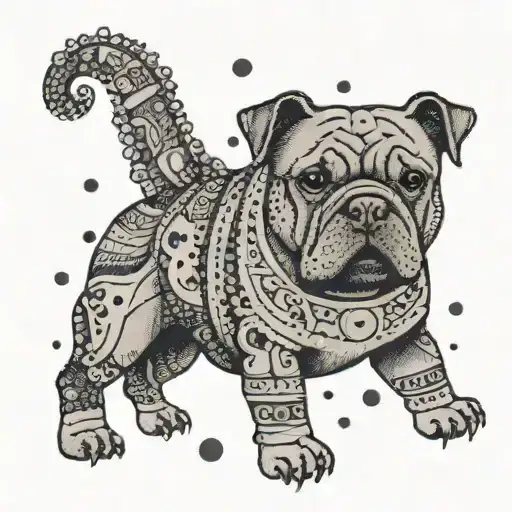 A Tattoo Of A Korean Traditional Instrument With A Pixelated American Bully In The Background