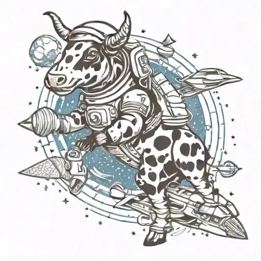 Astronaut Cow And Rocket Ship And Space Surrounded