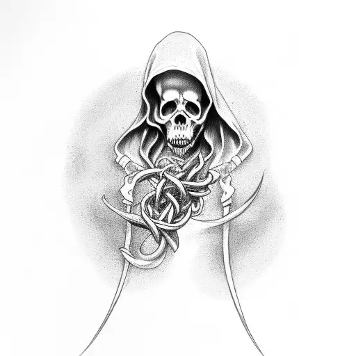 The Grim Reaper Intertwined With A Hour Glass