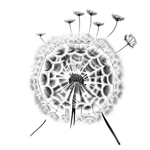 Dandelion Blowing With Three Birds In Flight