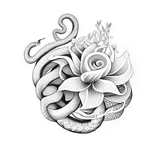 A Snake Wraps Around A Lily Flower