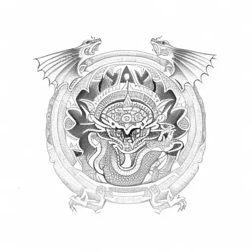 Aztec Calendar With A Dragon In Background