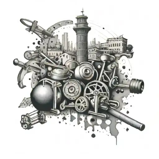 A Collage Of Italian Landmarks With Gym Equipment Scattered Throughout