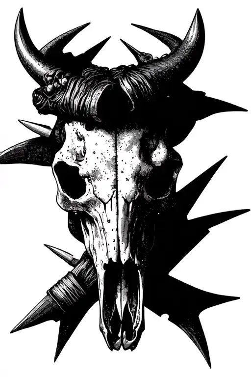 Bull Skull With Spikes Crossed Over Each Other