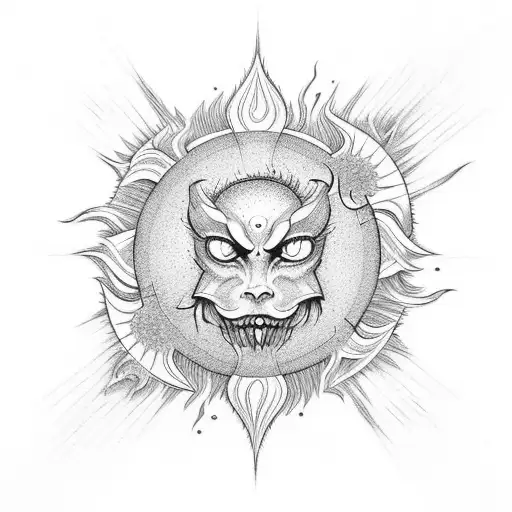 Sun Silhouette Merging Into Fire