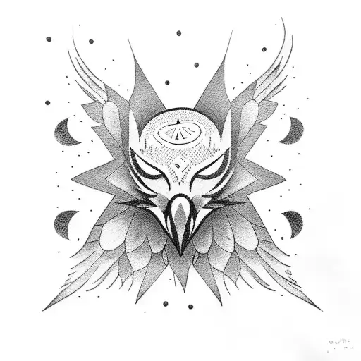 A Dotwork Tattoo Of A Moonlit Sky With A Flock Of Black Crows Flying Across It