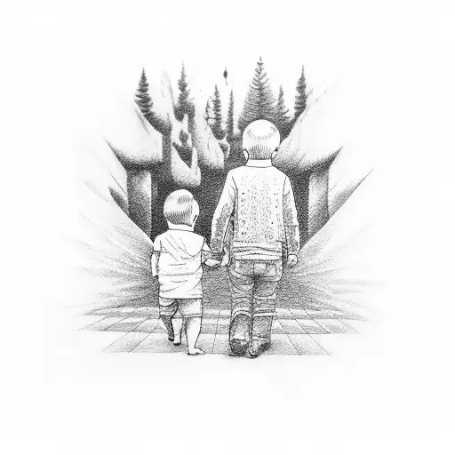 Dad Holding Both Of His Sons Hands While Walking Together