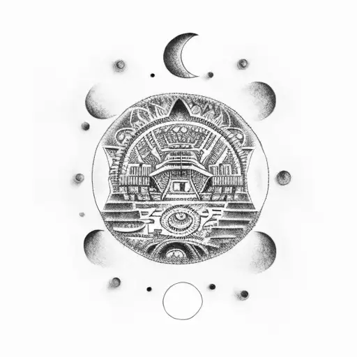 Lunar Eclipse With Aztec Temple