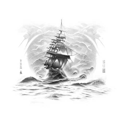 A Powerful Warrior Fighting Against Crashing Ocean Waves