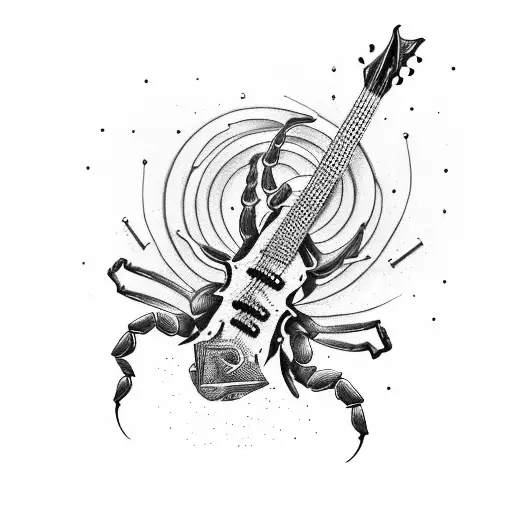 A Stylishly Dressed Musician Playing A Scorpion-shaped Guitar