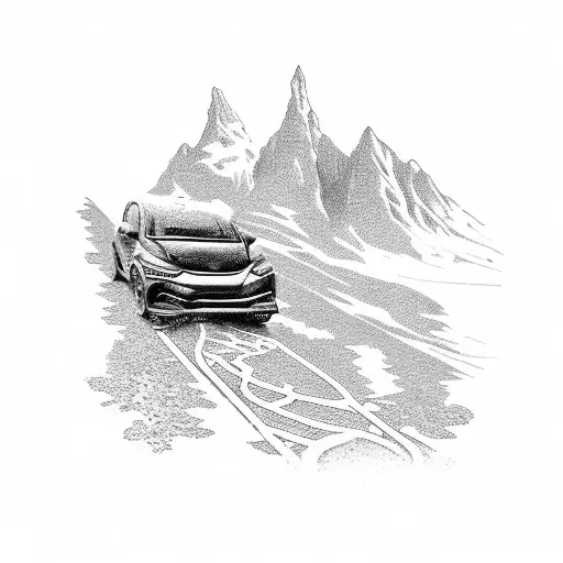 A Dotwork Design Of A Honda Stepwgn Rg 1 Driving Through A Scenic Mountain Landscape