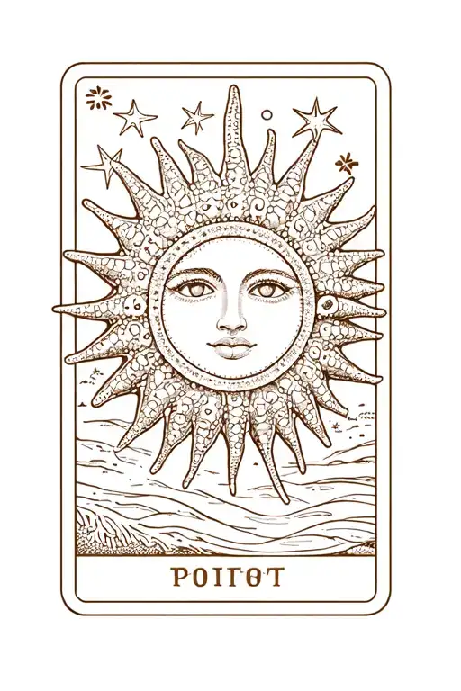 Sun Tarot Card Featuring Starfish In The Background
