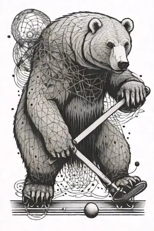A Dotwork Tattoo Of A Polar Bear Holding A Web Design Tool While Playing Hockey