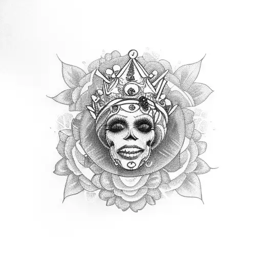 Voodoo Queen Themed Leg Sleeve For Women With Floral And Mandala Framing It