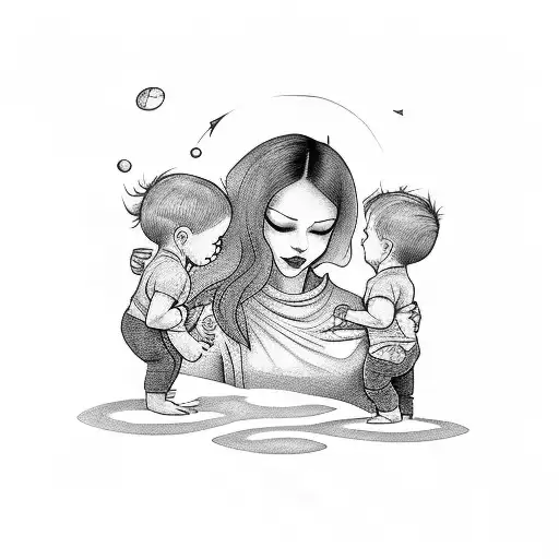 Mom With Baby Boy And Young Daughter