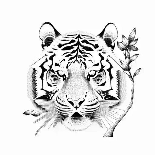 Attacking Full Body Tiger Surrounded With Magnolias