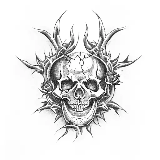 The Gates Of Hell On Every Door There Is A Skeleton Around A Rose With Thorns