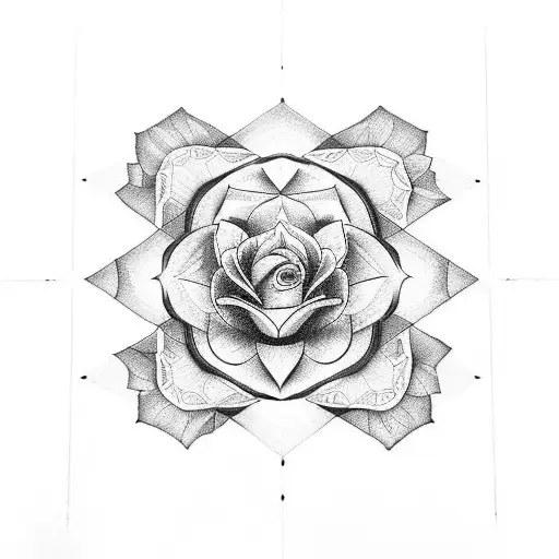 Rose With Mandala And Hexagon