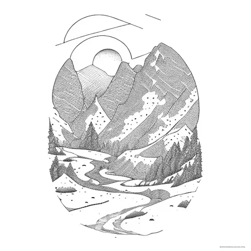 A Serene Mountain Landscape With A Trail Winding Through It