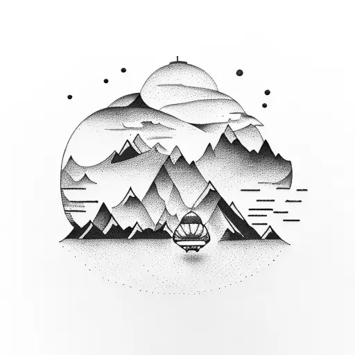 A Mountain Landscape With A Hidden Flying Saucer Among The Peaks