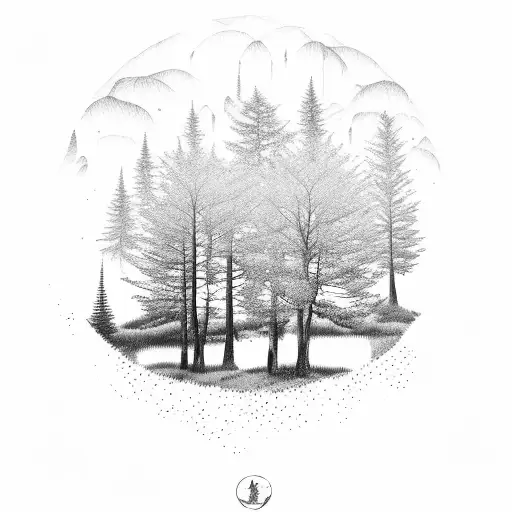 A Serene Forest Landscape With A Hidden Silhouette Of Your Three Kids Amidst The Trees