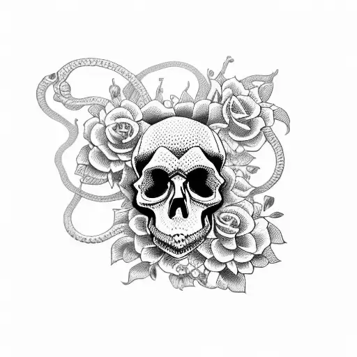 Skull With Flowers And Snakes