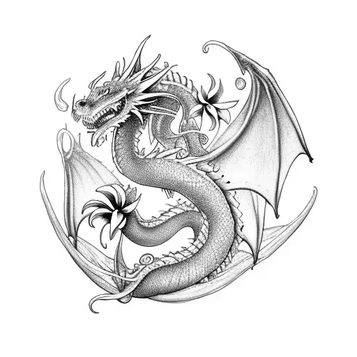 Dragon With Flow Lillies