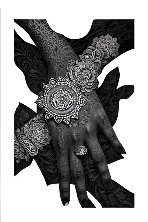 Mandala Braceels On Hand And Ring Finger