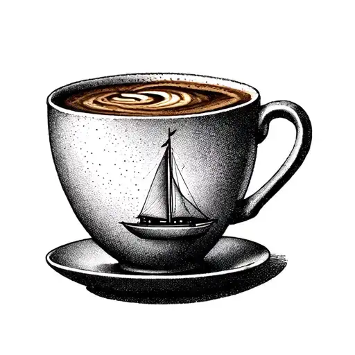 Little Sailboat Floating In Coffee In A Mug