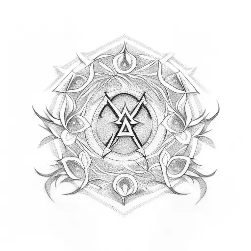 A Dotwork Design Featuring Cirilla's Symbol Surrounded By A Field Of Daffodils