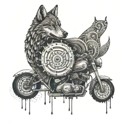 A Motorcycle Wheel With Intricate Wolf And Rain Themed Patterns