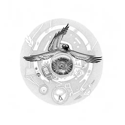 A Camera Lens Surrounded By A Wreath Of Camping Gear And A Soaring Eagle In The Background