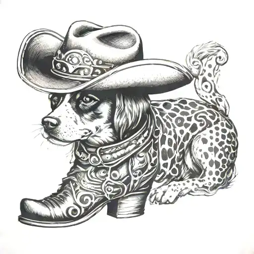 Dog Wearing A Cowboy Hat And Boots