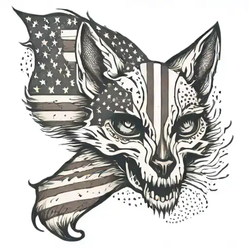 An American Flag With Fox Skull