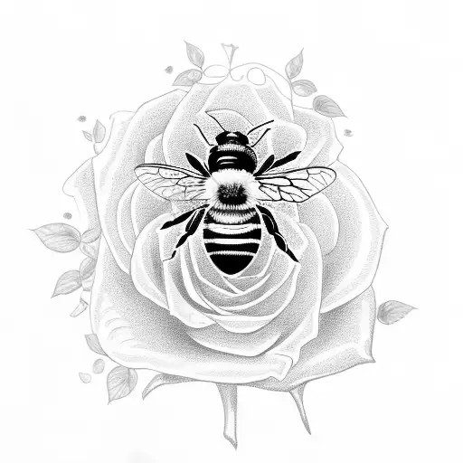 Bee Sitting On A Rose With Open Petals