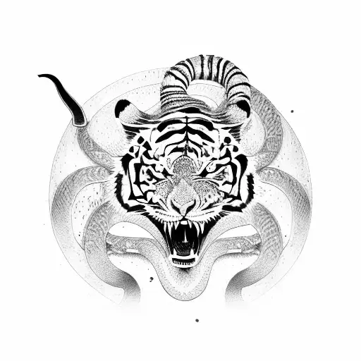 Samurai Sword With Snake And Tiger