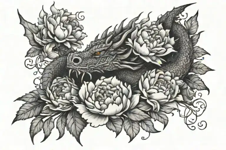 Dragon And Peonies As A Bracelet On The Forearm