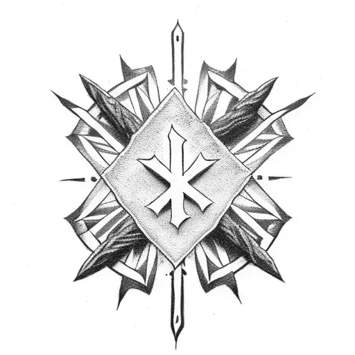 A Christian Cross Mixed With A Wooden Stake Wrapped In Thorns