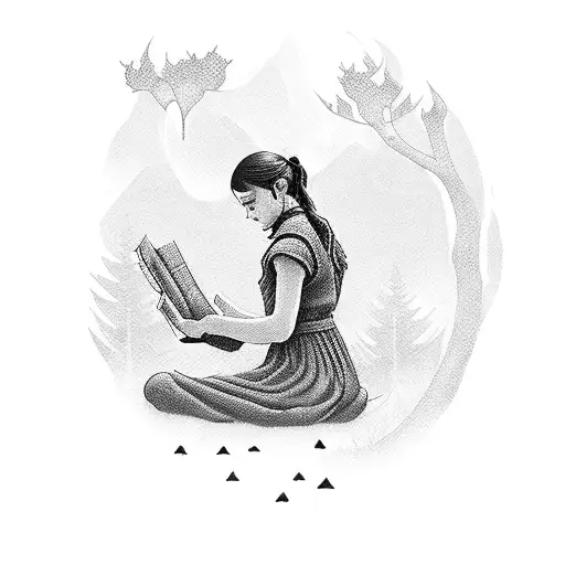 A Silhouette Of Arya Stark Reading A Book In A Serene Natural Setting