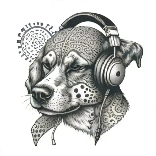 A Sleeping Dog With Headphones On Listening To Music