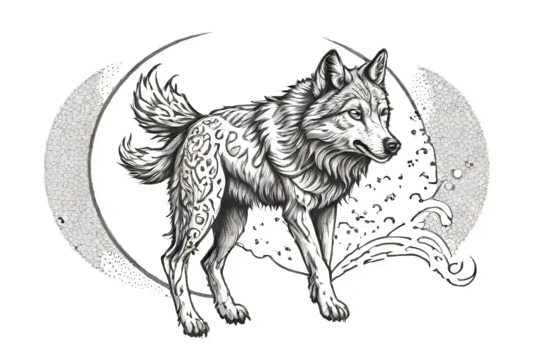 Howling Wolf Tattoo With Letter L Below