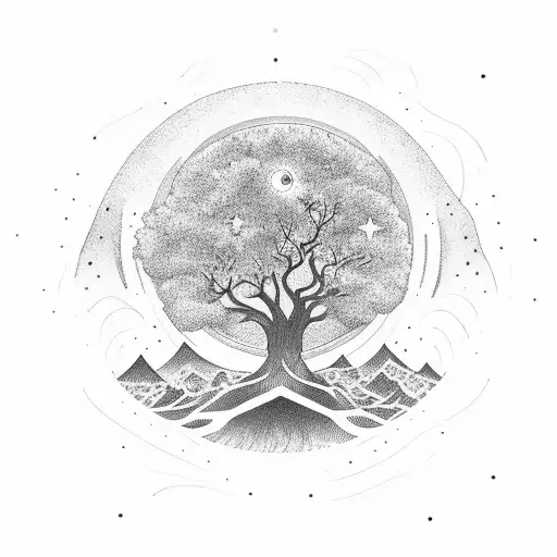 A Cosmic Scene With A Tree As The Centerpiece Tattoo