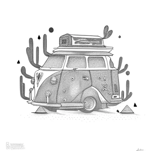Cactus With Camper Van