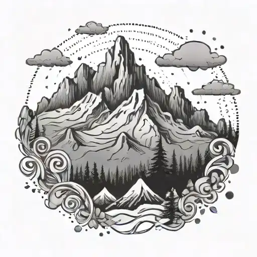 A Mountain Range With A Trail Of Dog Paw Prints Leading Up To The Peak