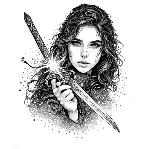 Woman Good Holding A Light Sword