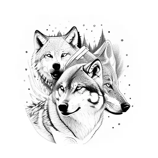 An Adventurous Scene Of A Wolf Leading A Pack Of Dogs Through A Snowy Landscape