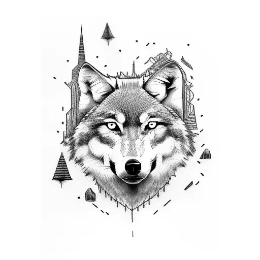 Wolf And A Skull With A Headest And A Bike Engine