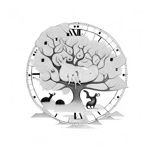 Tree Of Life With Rabbits And Clock
